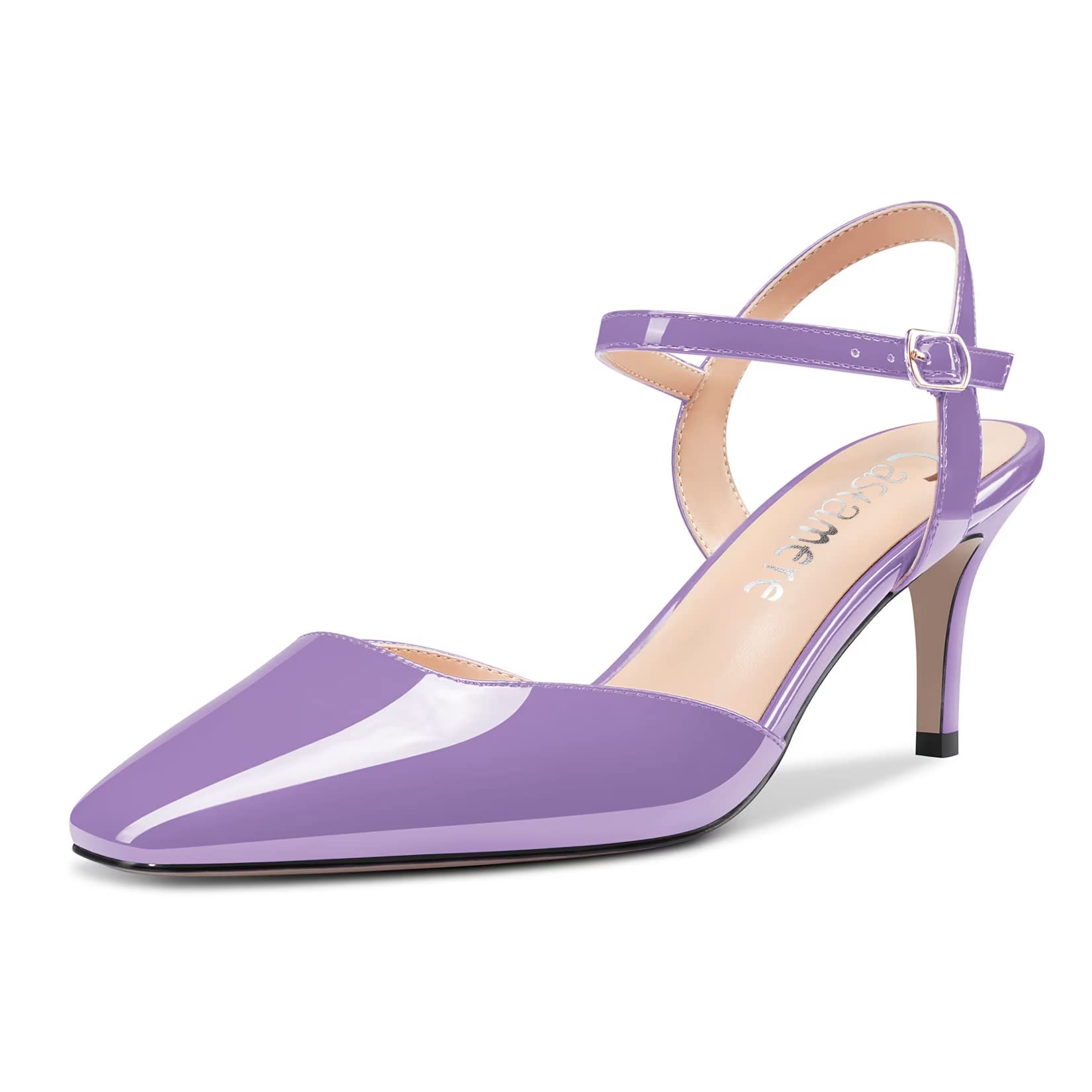 Castamere Women's Stiletto Mid Heel Square Toe Pumps Ankle Straps Slingback Wedd