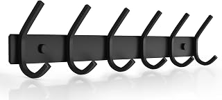 Dripex Coat Rack 6 Hooks Rustproof Stainless Steel Coat Hooks Double Hooks Maximum Load 30 kg Black Pack of 1
