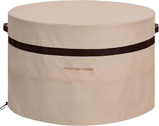 PATIOASIS Round Fire Pit Cover 36 inch Heavy Duty Waterproof Patio Gas Fire Pit Table Covers with Air Vent Dustproof Beige 24 inch High