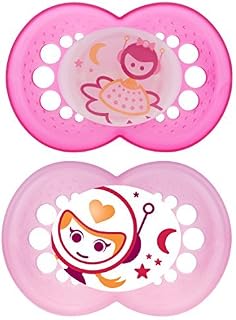 MAM Original Baby Pacifiers 6-16 Months, Glows In The Dark, 2 Pack | BPA-Free Skin Soft Silicone Nipple, Developed With Medical Experts, With Sterilizer Case, Easy to Clean, Made In Europe
