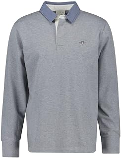 GANT Men's Long Sleeve Polo Chambray Regular Heavy Rugger, Evening Blue