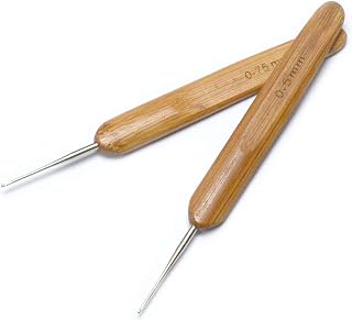 Luwigs 2Pcs Bamboo Dreadlock Crochet Hooks 0.5mm 0.75mm Braiding Tool | Dual Size Steel Crochet Hooks with Smooth Bamboo Grips, Great Tool for DIY Dreadlocks, Braids and Hair Styling Crafts