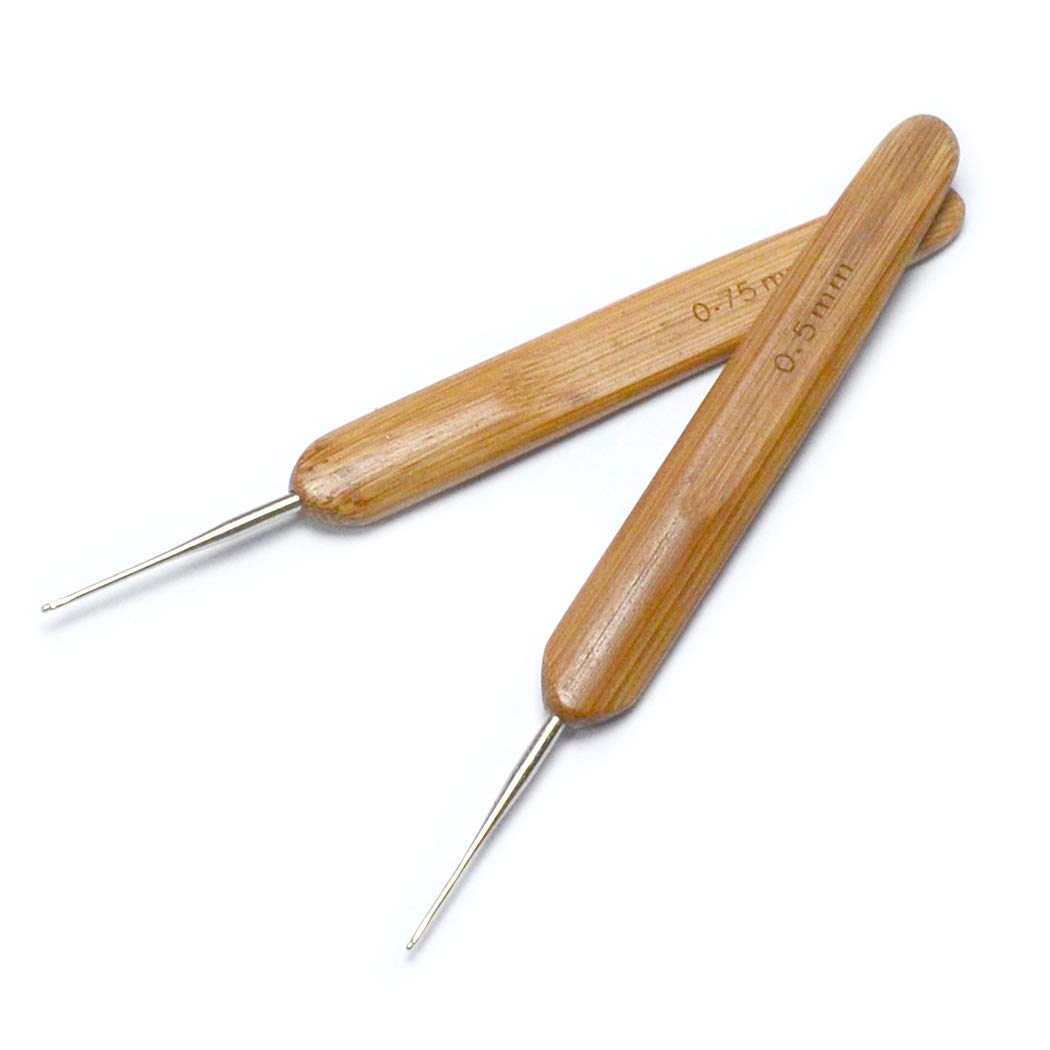 Luwigs 2Pcs Bamboo Dreadlock Crochet Hooks 0.5mm 0.75mm Braiding Tool | Dual Siz