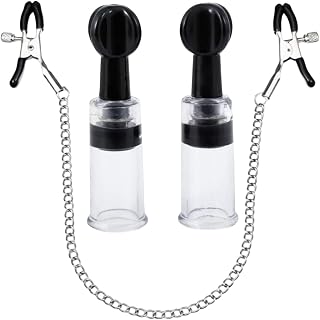 Adjustable Nipple Clamps Breast Clip and Body Ring Body Clamps Nipple Suckers Non-Piercing Chain Stainless Steel for Women Faux Body Jewelry (black) A1-BG1