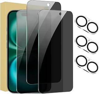 3+3 Pack iPhone 16 Plus Screen Protector with Camera Lens Protection, Full Coverage Anti-Spy Tempered Glass Film, 9H Hardness, Easy Installation, No