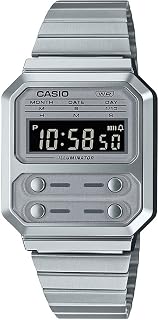 Casio A100WE-7B Men's Vintage Collection Silver Tone Alarm Chronograph Backlight Digital Watch