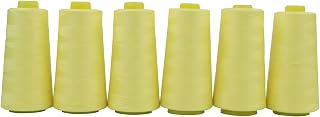 AMOHilos Polyester Sewing Thread All Purpose Knotless 40S/2 (Tex27) 6 Cones of 2750 Yards Each Spool Thread Total 16500 Yards for Serger Sewing Machine Quilting Piecing Overlock Hand Stitching (lemon)