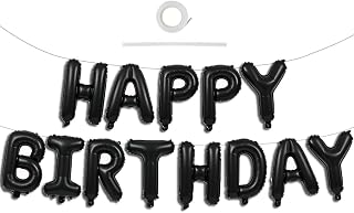 TONIFUL 16 Inch Black Happy Birthday Balloons Banner Decorations for Men | Reusable Foil Letter Birthday Sign Black Birthday Decoration for 16th 30th 50th 60th Boys Adults and Halloween Birthday Party