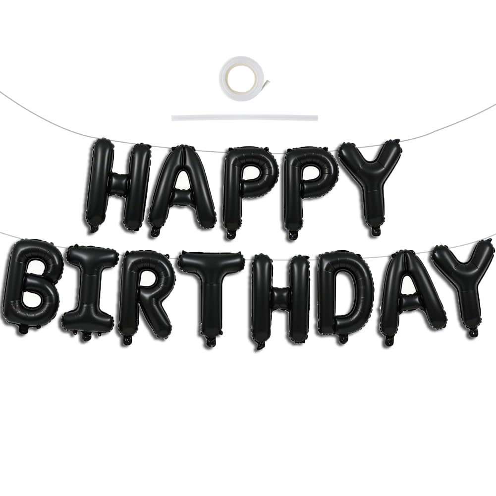TONIFUL 16 Inch Black Happy Birthday Balloons Banner Decorations for Men | Reusa