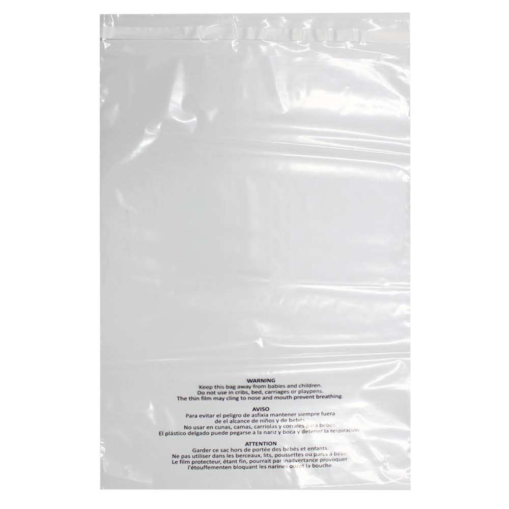 Belinlen 100 Count 18x24 Inch Self Seal Clear Poly Bags with Suffocation Warning