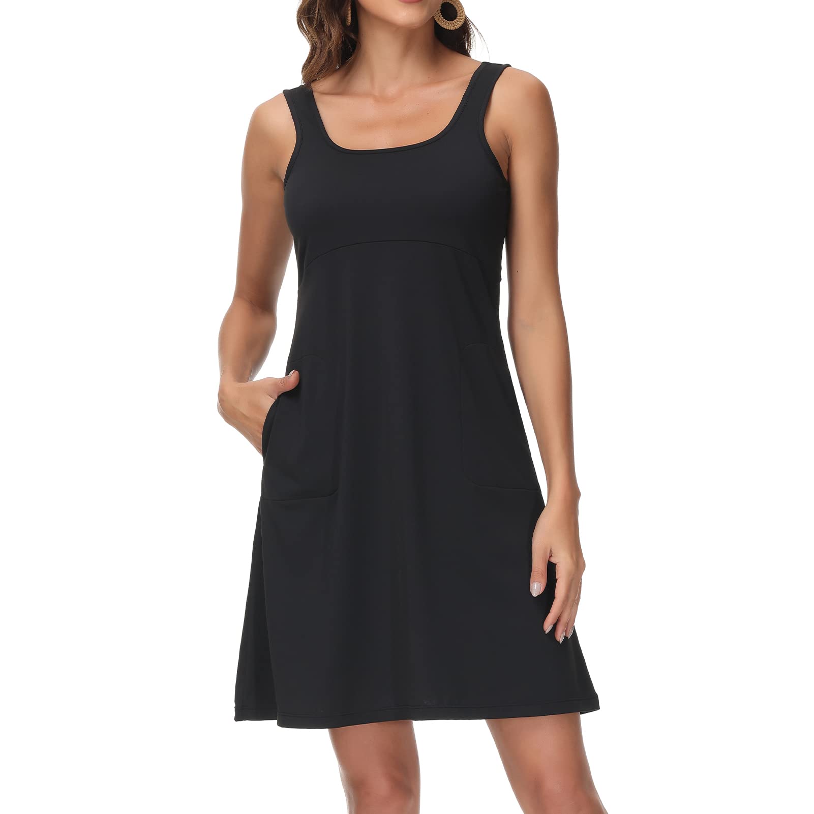 Women’s UPF 50+ Tank Dress A-Line with Pockets Breathable Quick Dry Sun Protecti