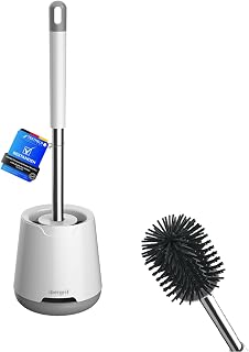 Ibergrif Silicone Toilet Brushes & Holders, Quick Drying, Deep Cleaning | Long Stainless Steel and Plastic Handle, Wall-Mounted or Freestanding, with Base for Anti-drip, White M34152
