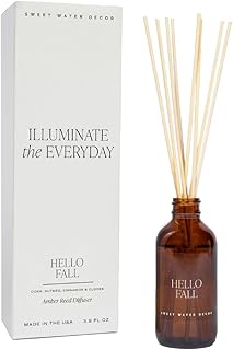 Sweet Water Decor Hello Fall Reed Diffuser Set - Hot Cider, Cinnamon, Cloves, Apple, and Nutmeg Fall Scented Diffuser - Scent Diffusers for Home, Fall Home Decor Long Lasting Fragrance Made in the USA