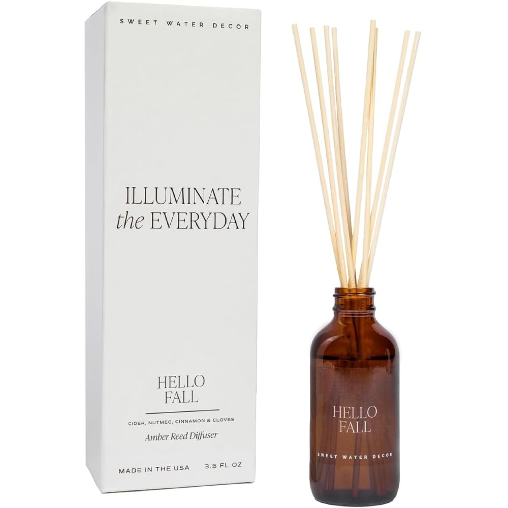 Sweet Water Decor Hello Fall Reed Diffuser Set - Hot Cider, Cinnamon, Cloves, Ap