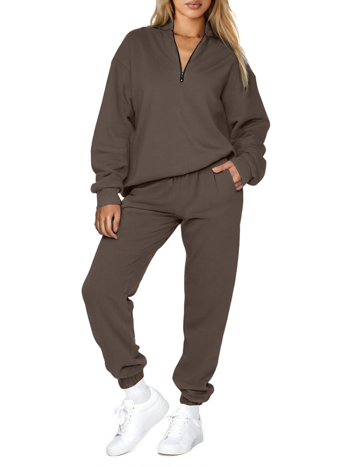 Aleumdr Women 2 Piece Outfits Sweatsuit Cotton Oversized Set with Pockets | Half
