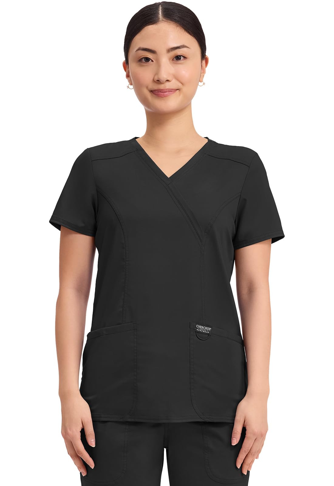 Cherokee Scrubs for Women Mock Wrap Top with 3 Pocket, Back Princess Seams WW610