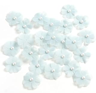 Handmade Faux Flower Patches for DIY Clothing Garment Accessories Stamens with Pearls (Blue)