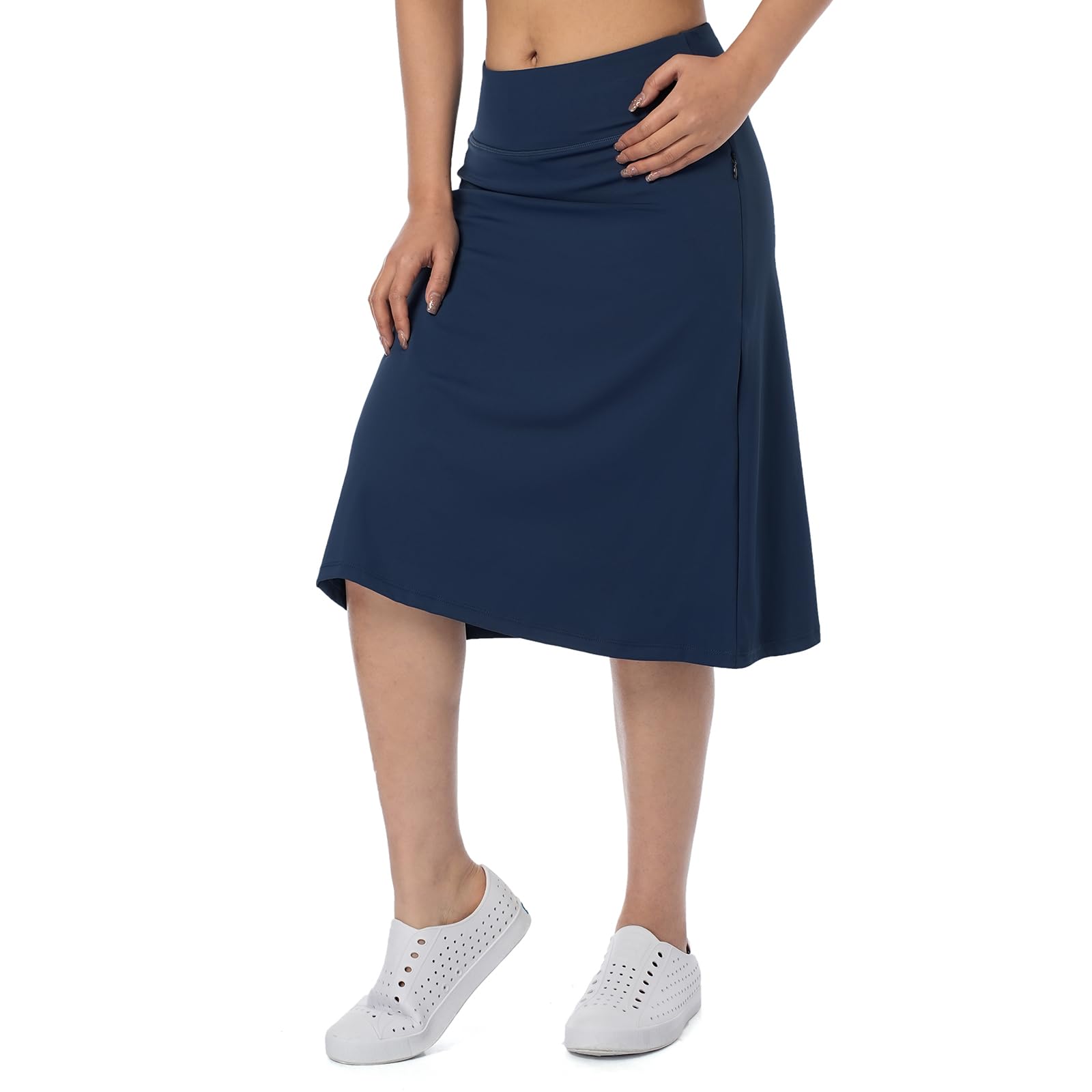 Women's Knee Length Midi Skirts with Zipper Pockets, Length 26 inches, Athletic 