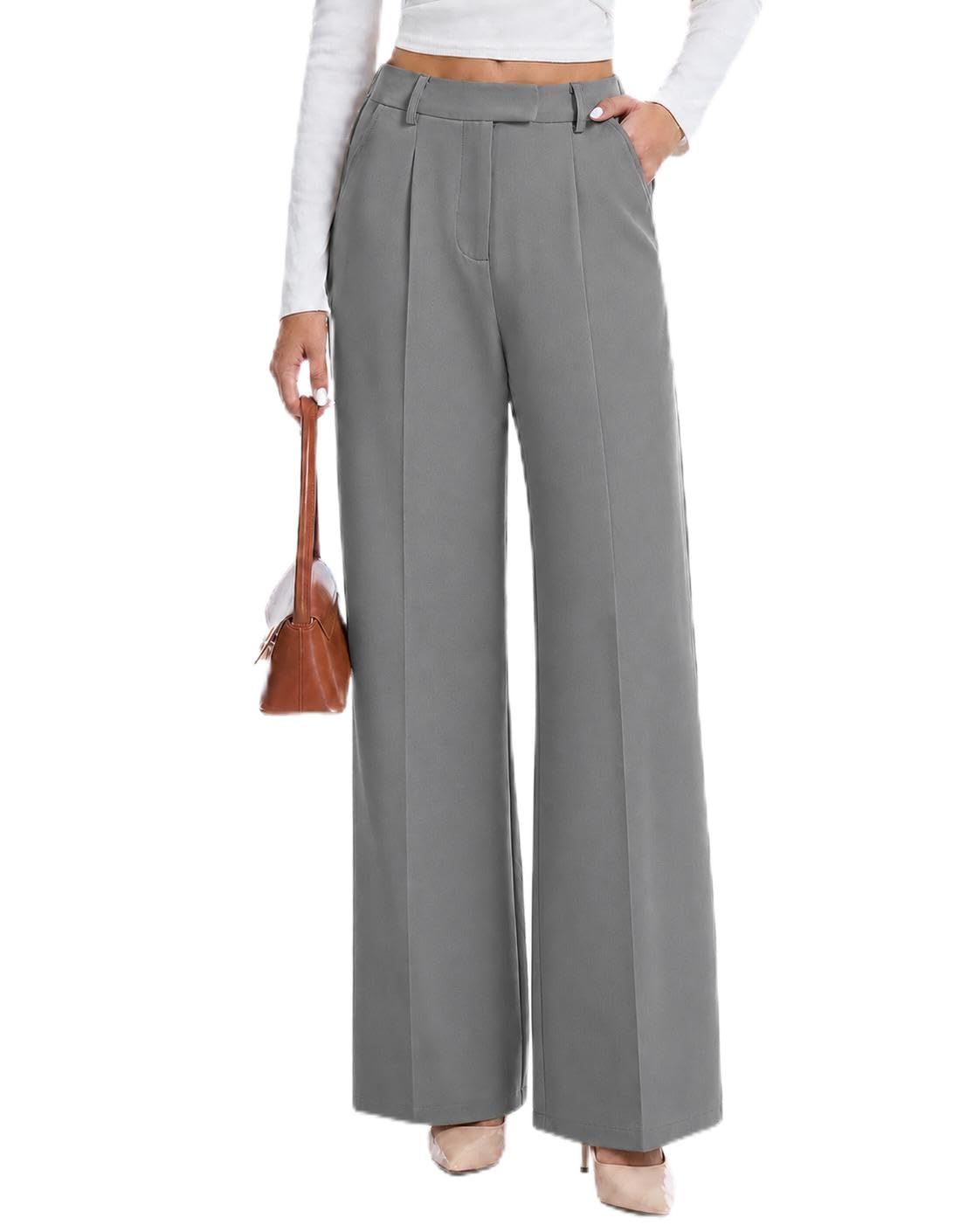Dress Pants Women High Waisted Work Pants Ladies Wide Leg Trousers
