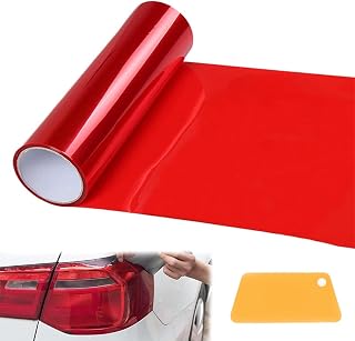 PYALXDN 1 Pcs Car HeadLight Tint Film 12 X 48inch,Cuttable&Stretchability Car Headlight Taillight Fog Light Vinyl Wrap Protector,Non-Marking Self-Adhesive Decals Car Decor mit squeegee,red