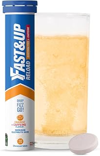 Fast&Up Reload - Energising Electrolyte Drink - Orange + Caffeine Flavour - 20 Effervescent Hydration Tablets - Added Vitamin C & B12 - Vegan