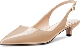 CASTAMERE Women's Low Kitten Heel Pointed Toe Slingback Pumps Cute Dress Office Sandals Sexy 3.5 CM Heels