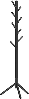 VASAGLE Solid Wood Coat Rack, Free Standing Tree-Shaped Coat Rack | With 8 Hooks, 3 Height Options, for Clothes, Hats, Bags, Black URCR04BK