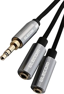 Elecom ECDH-35W02BK Audio Cable Splitter Earphone 3 Pole 3.5mm Stereo Mini Plug Splitter Cord 0.2m AUX Nylon Mesh [Low Signal Distortion and Transmission Loss] Home Car Stereos Speaker Black