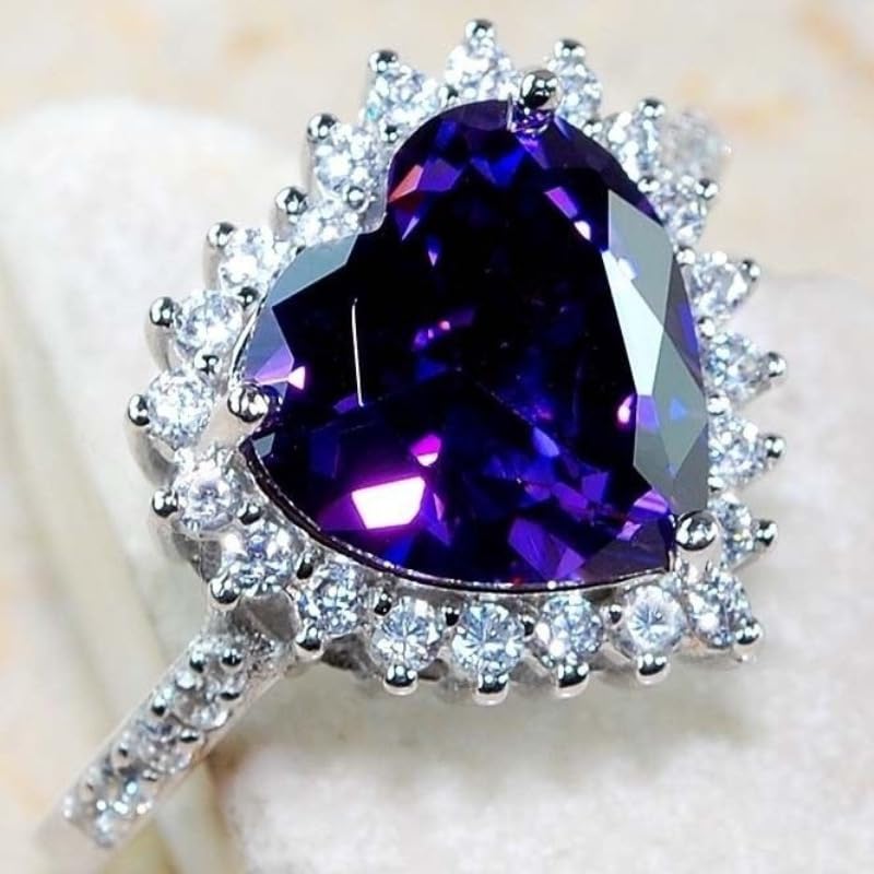 Fashion Heart Crystal CZ Silver Ring for Women, Romantic Promise Heart Eternity 