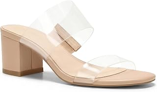 Coutgo Women's Clear Heeled Sandals Transparent Chunky Block Heels Mules