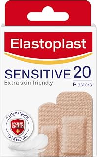 Elastoplast Sensitive Hypoallergenic Plasters, 20 Count | Extra Skin-Friendly Wound Protection Strips, Soft and Breathable Fleece, Non-Stick Wound Pad, Protects from Dirt and Bacteria