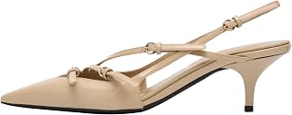 YIYA Cherry Red Slingback Kitten Heels for Women with Buckle Strap Closed Pointed Toe Stiletto Low Heels Backless Slip On Sandals