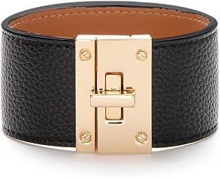 Rantanto Leather Wrap Bracelets For Women Gold Twist Lock Buckle Wrist Cuff
