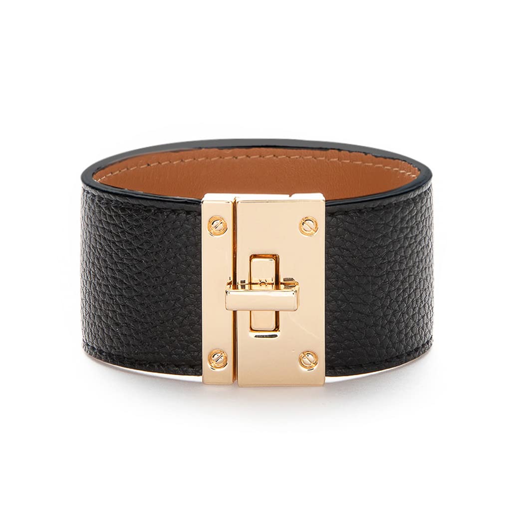 Rantanto Leather Wrap Bracelets For Women Gold Twist Lock Buckle Wrist Cuff