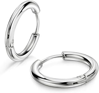 JOFUKIN 14k Gold Plated Silver Black Small Hoop Earrings for Women Men | 316L Surgical Stainless Steel, 8-20mm Hinged Huggie Earrings Nose Rings, Hypoallergenic Lightweight Daily Wear, Rose Gold