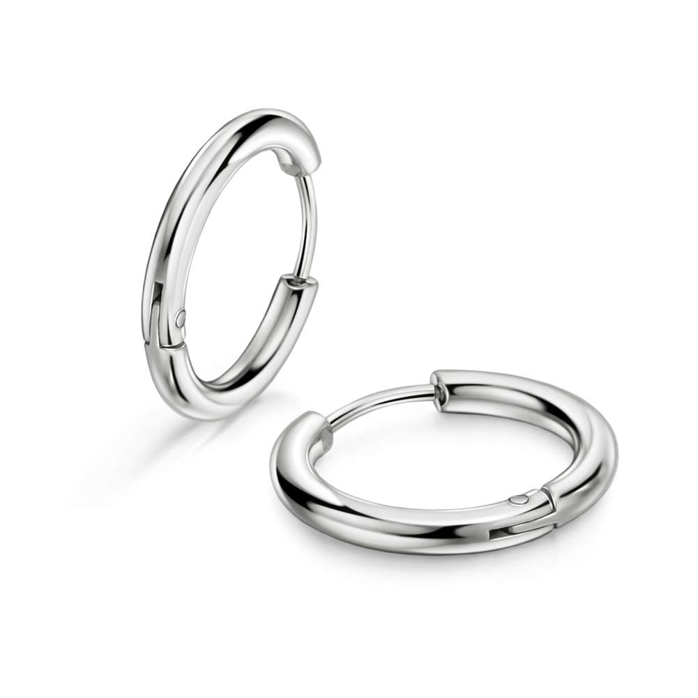 JOFUKIN 14k Gold Plated Silver Black Small Hoop Earrings for Women Men | 316L Su