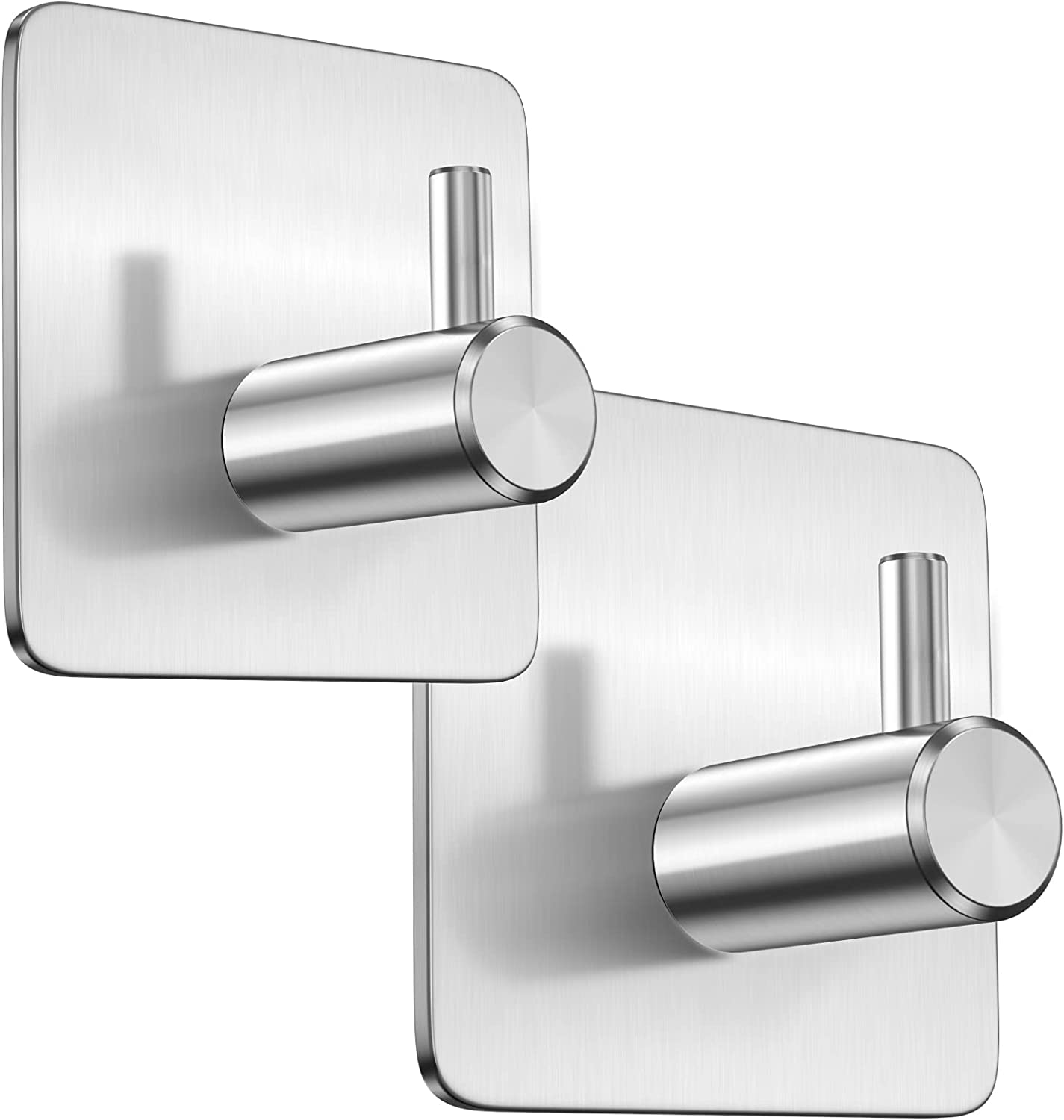 2 Pack Silver Self Adhesive Wall Hooks Brushed Stainless Steel