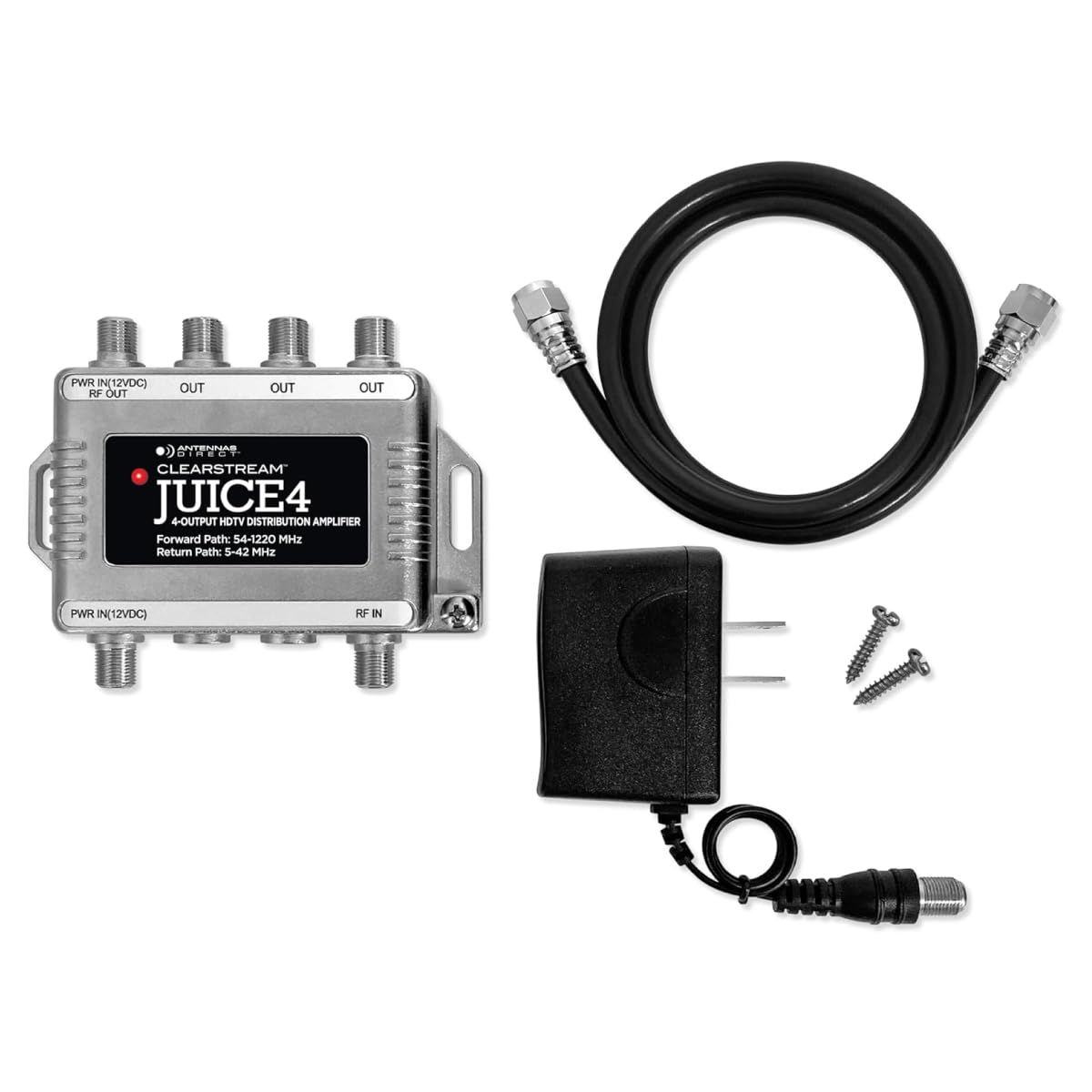Antennas Direct ClearStream JUICE4 Distribution Amplifier, Silver | Output to 4 