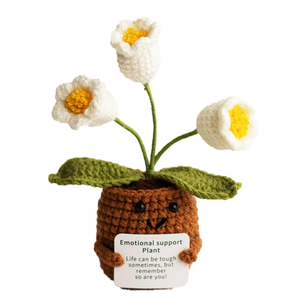 1PC Handmade Emotional Support Crochet Plant (Mum-White Lily) | Funny Positive K