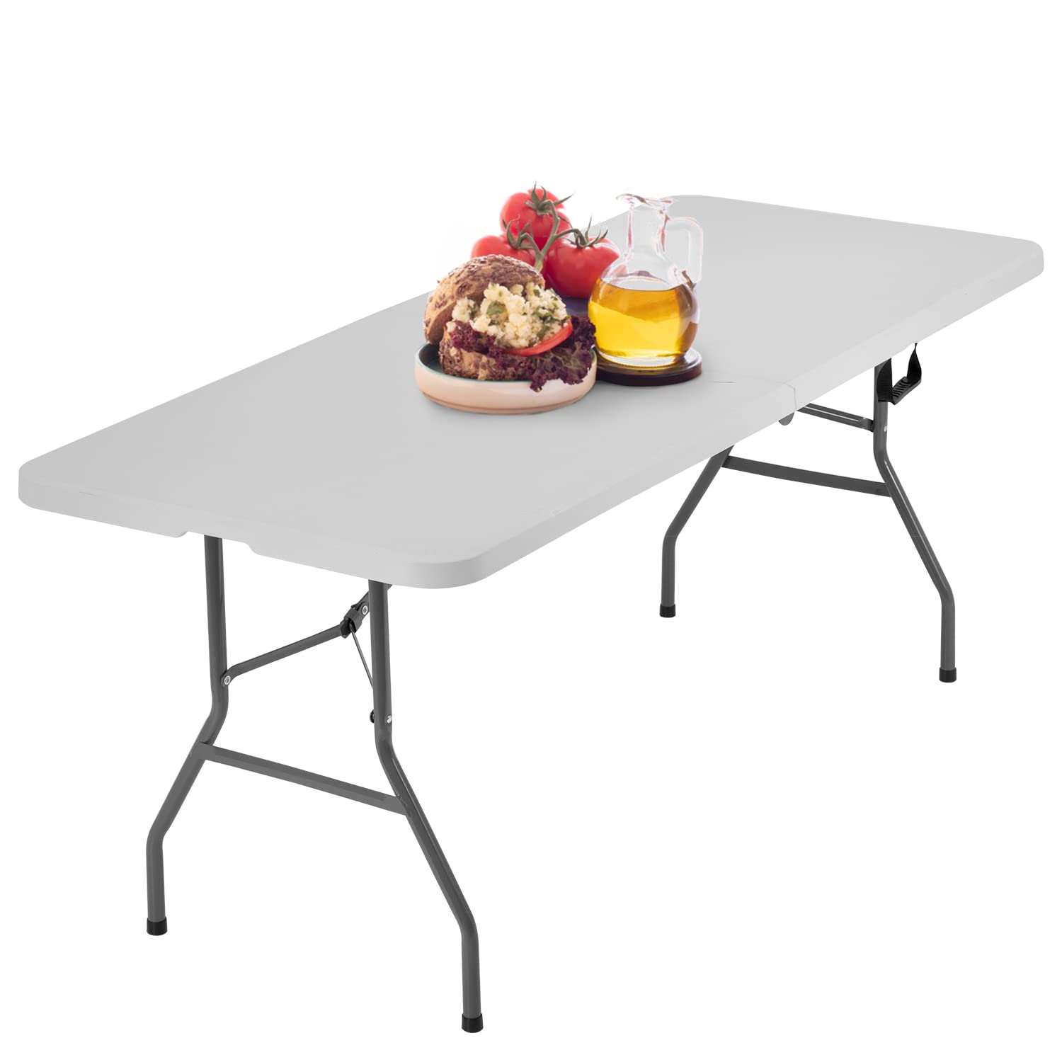 BestOffice | 6FT Folding Table | White | Portable Plastic Table | with Carry Han