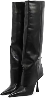 Vertundy Women's Fold Over Boots - Pointed Toe Stiletto Heel Slip On Knee High Boot Fashion Sexy Dress Boot