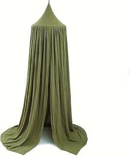 Vhaso Cotton Kids Bed Canopy, Nursery Room Baby Crib Hanging Curtain Mosquito Net Hideaway Bedding Children Reading Nook Decoration, Pastel Neutral Color for Boys &amp; Girls (Green)