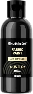 Shuttle Art Black Fabric Paint, 4 oz(118 ml) Fabric Paint for Clothes Permanent, Non-Toxic Textile Paint for DIY Arts & Crafts, T-Shirts, Shoes, Jeans, Ideal for Base Coverage, Blending & Detailing