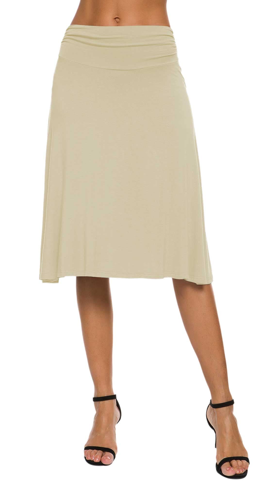 Women Elegant Elastic Midi Yoga Skirt Solid High Waist A Line Skirt