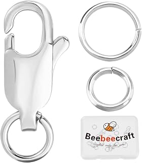 Beebeecraft 1 Box 6Pcs Lobster Claw Clasps Platinum Plated Brass Necklace Bracelet Jewelry Silver Clasps with 2 Sizes Jump Rings for Jewelry Making Necklace Bracelet DIY (12mm)
