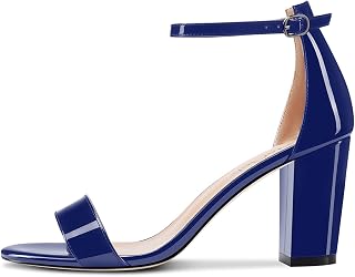 NobleOnly Women's Chunky Wide High Heel Open Toe Sandals Strap Ankle Cute Wedding Dress Clear Shoes