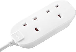 Masterplug Two Socket Double Extension Lead, 5 Metre Cable, Unswitched, 2-Way Plug Extension Cable, Power Strip, Basic Power, White, 13A, 2G, 5m, BTG5N