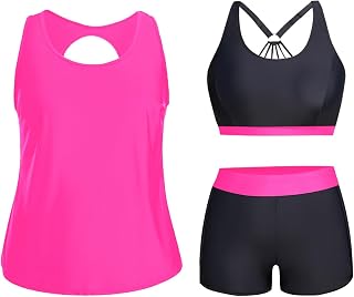 Holipick Women's Plus Size 3 Piece Tankini Swimsuit Athletic Swimwear with Shorts