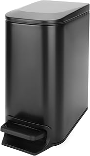 Cesun Small Bathroom Trash Can with Lid, 1.6 Gal, Soft Close, Matte Black | Step pedal soft close, Slim 5.9in fits narrow spaces, Stainless steel, Anti-fingerprint, Removable inner bucket, Odor seal