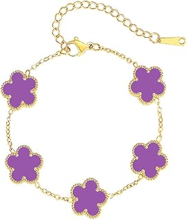 FLY FEI 18K Gold Plated Four Leaf Clover Bracelet for Women Adjustable Lucky Bracelet Set Jewelry Gift Hypoallergenic Birthday Wellness Daily Wear